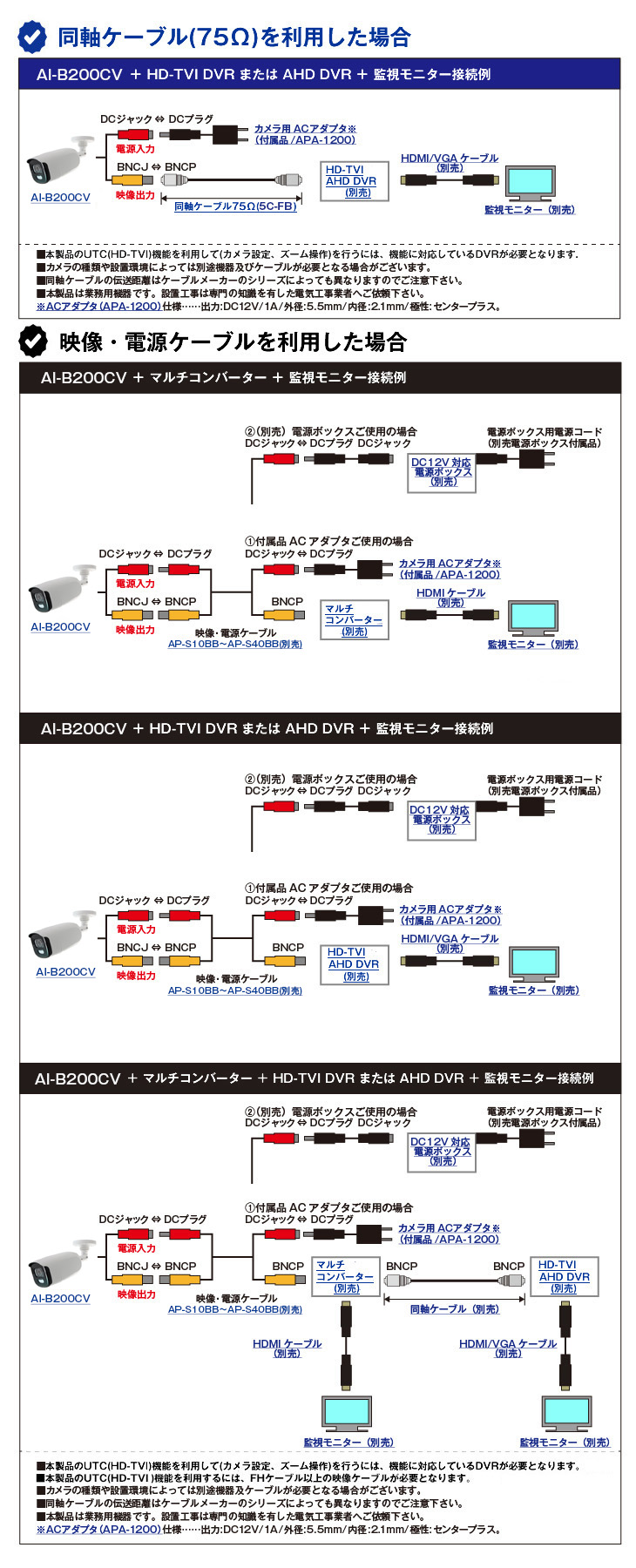 HD-TVI 200万画素防犯カメラ(AI-B200CV)