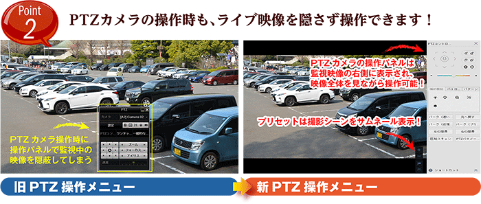 新GUIを搭載した デジタルレコーダー【AI-HK16R3】は、PTZカメラの操作時もライブ映像を隠さず操作できます!