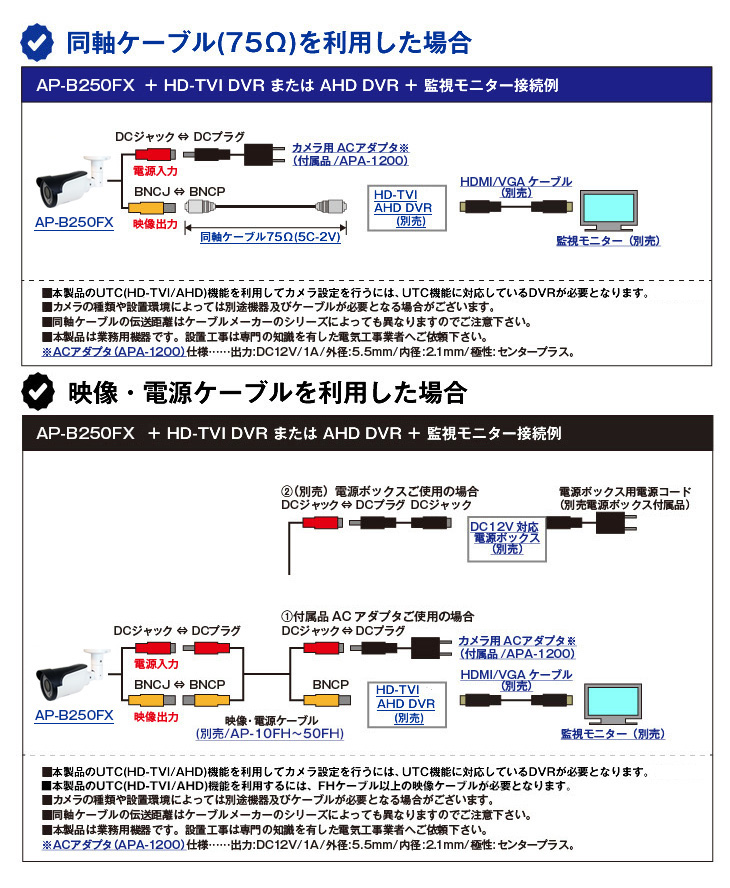 HD-TVI/AHD  682万画素屋外赤外線防犯カメラ【AP-B250FX】