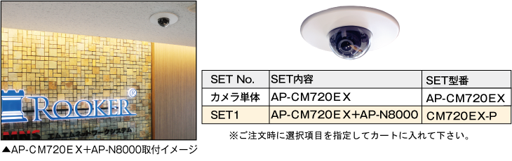 HD-SDI 682万画素屋内ドーム型赤外線EX-SDI監視カメラ【AP-CM720EX】と天井埋込金具【AP-N8000】とのセット