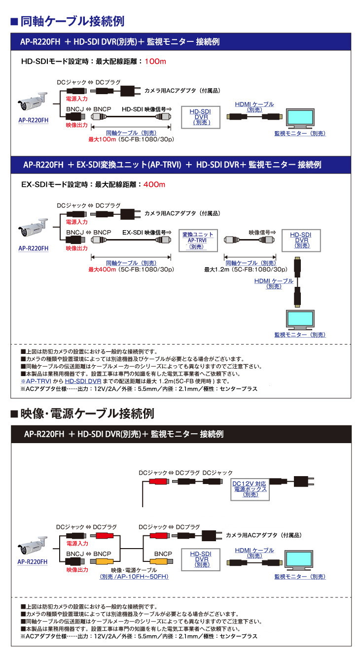HD-SDI 247万画素屋外防雨赤外線EX-SDI監視カメラ【AP-R220FH】