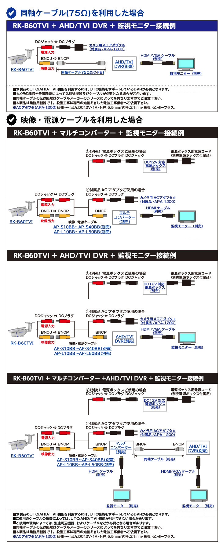 AHD/TVI 213万画素屋外防犯カメラ【RK-B60TVI】